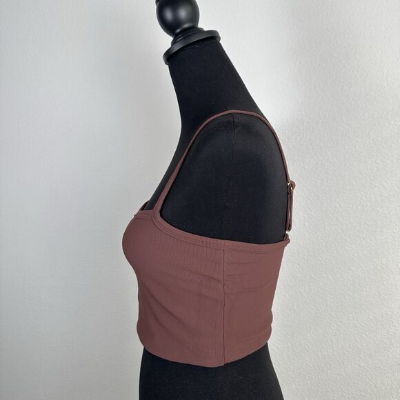 Wilo The Label Crop Top Womens Large Brown Square Neck Ribbed Wireless Stretch - Picture 3 of 12